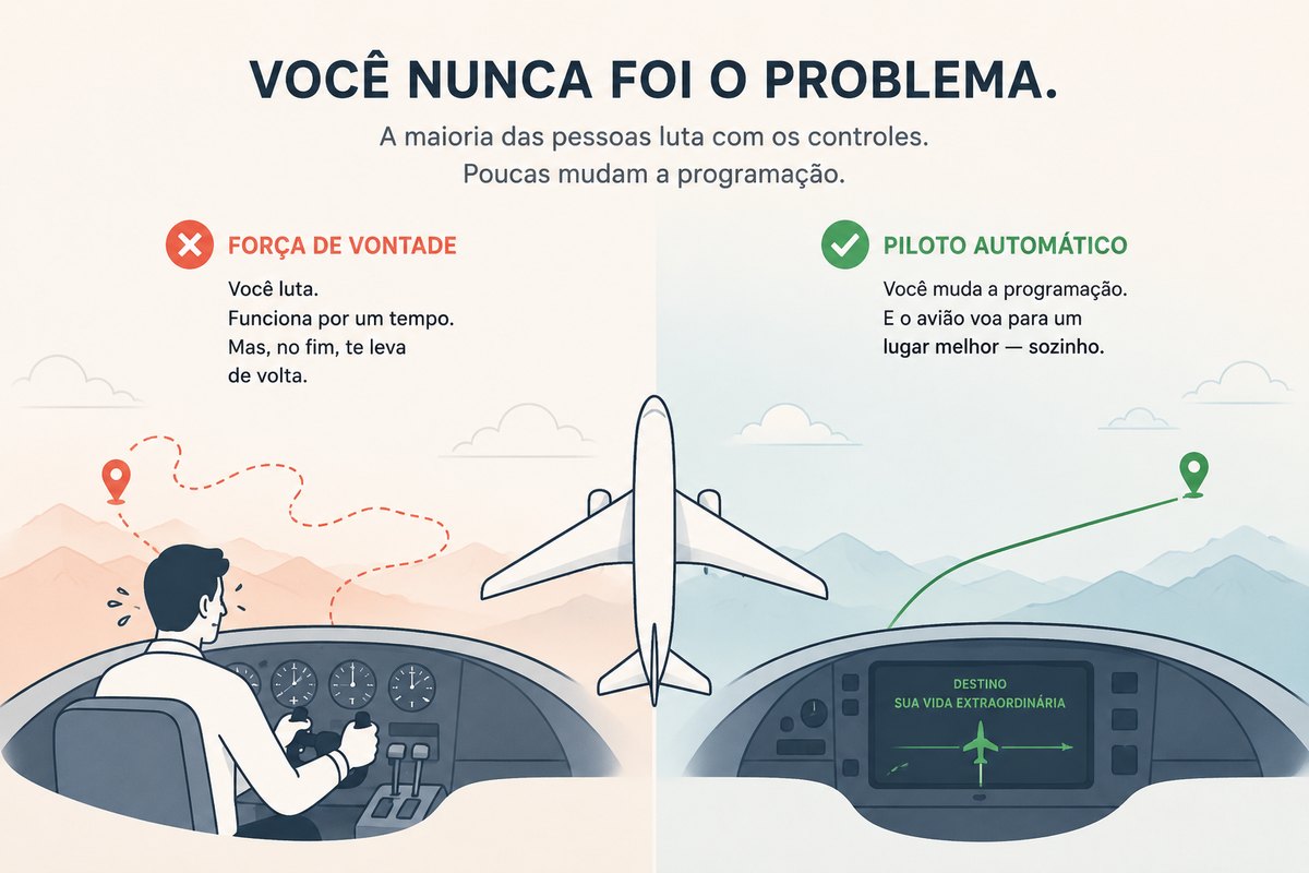 Força de vontade versus piloto automático: lutar com os controles leva você de volta; mudar a programação faz o avião voar sozinho para um lugar melhor