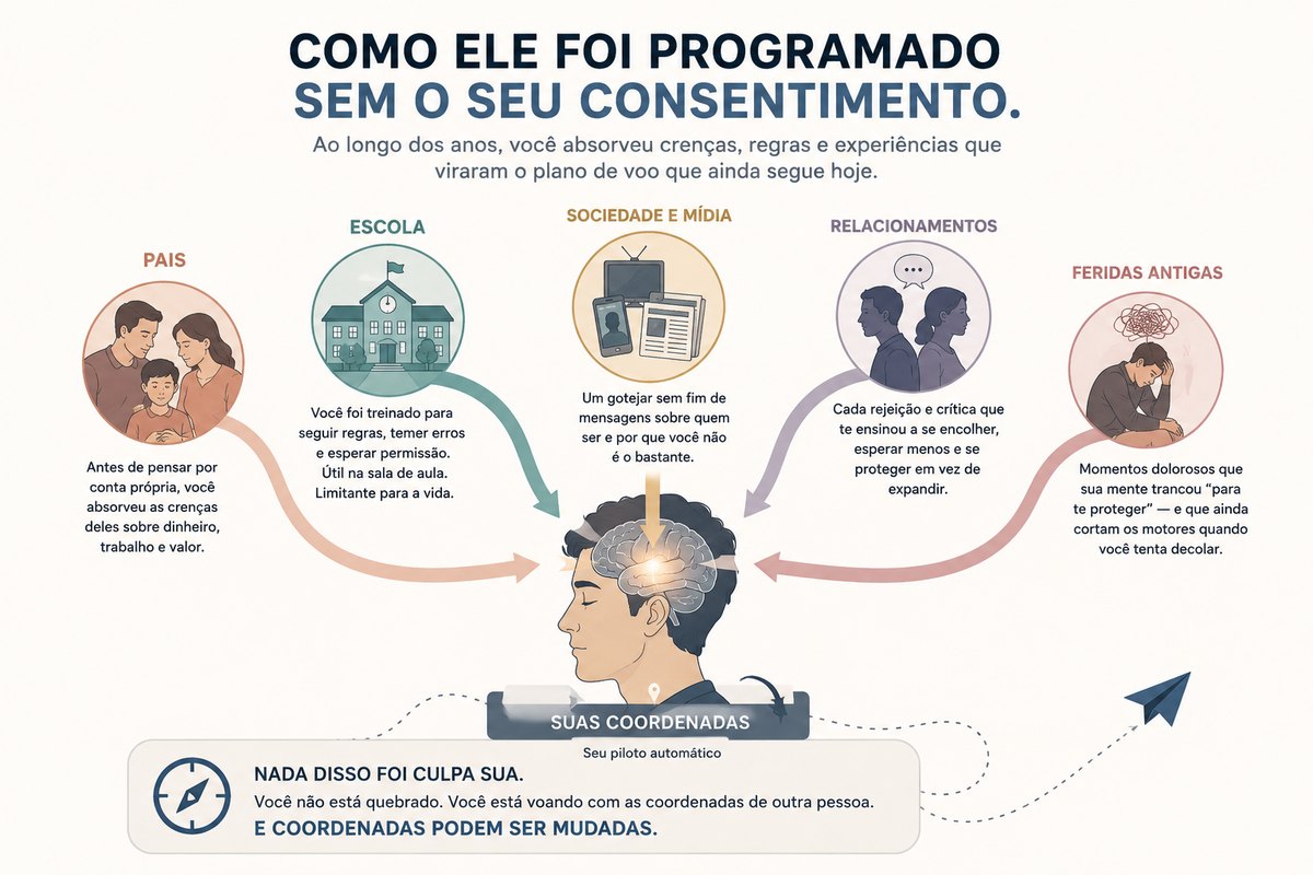 Pais, escola, sociedade, relacionamentos e feridas antigas programaram as suas coordenadas sem o seu consentimento — mas coordenadas podem ser mudadas